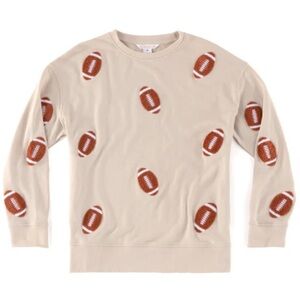 Shiraleah Tan Sweatshirt with Embroidered, Raised Footballs